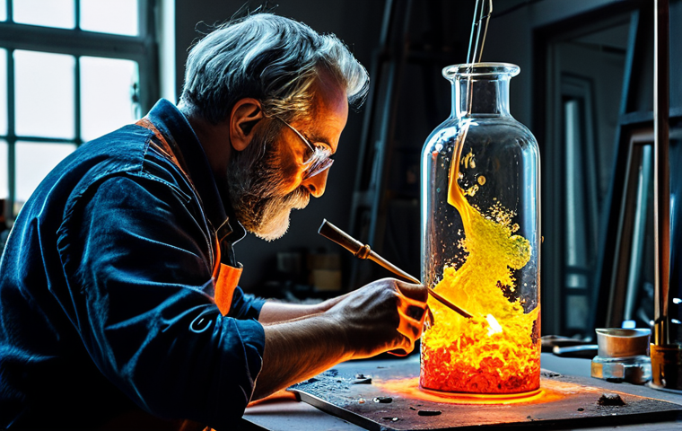 The Alchemist of Color**
"A glass artist in a brightly lit studio, carefully adding metal oxides to molten glass, creating vibrant colors. Fully clothed, appropriate attire, safe for work, perfect anatomy, natural proportions, professional setting, well-formed hands, proper finger count, family-friendly, high resolution, detailed texture, dynamic lighting."
**
